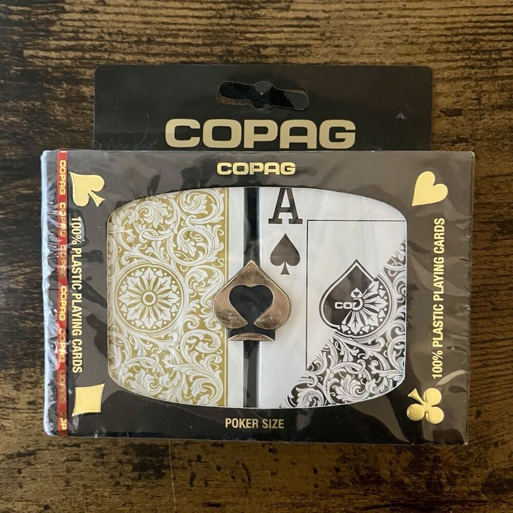 COPAG 1546 Plastic Playing Cards Poker Size Jumbo Index Gold Black NIP